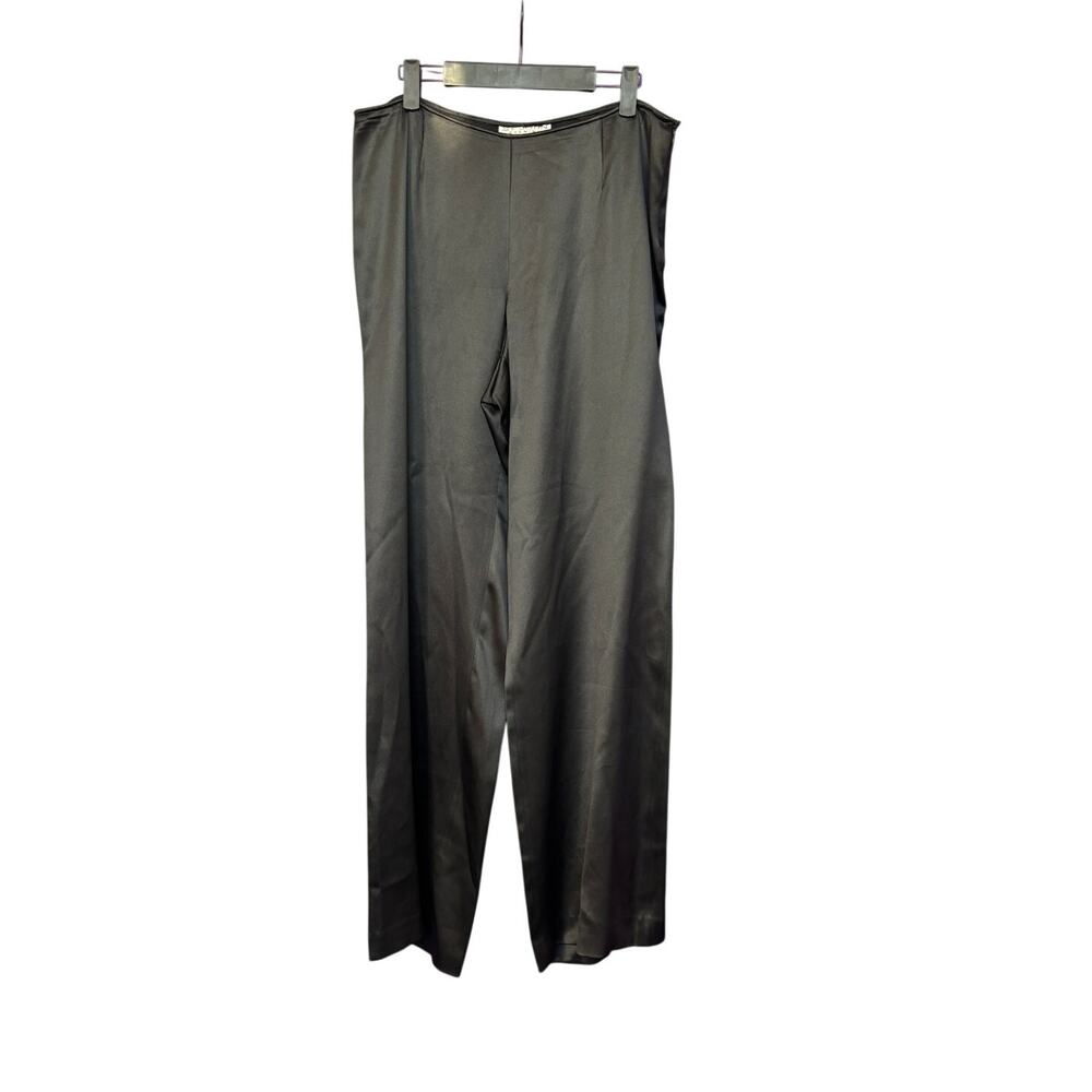St. John Evening Black Satin Wide Leg Pant 100% Silk